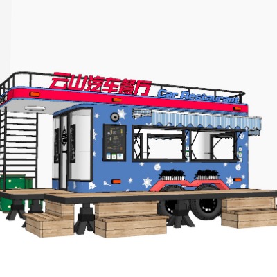  现代快餐车售卖车su模型下载 