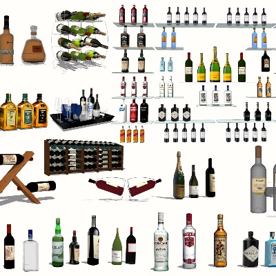  现代酒瓶洋酒酒水su模型下载 