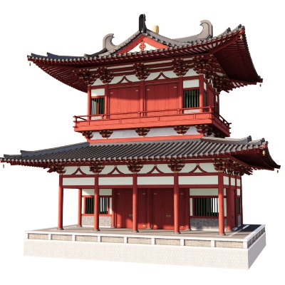  中式楼台古建外观su模型下载 