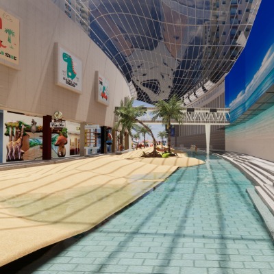  现代商业步行街su模型下载 