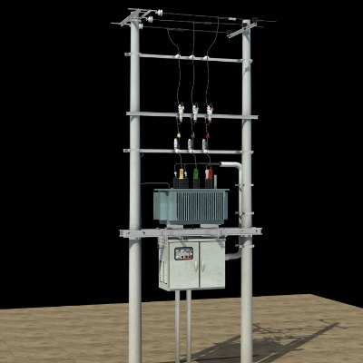  现代高压电线杆变压器su模型下载 