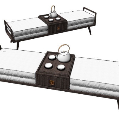  新中式布艺床尾凳脚踏su模型下载 