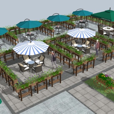  现代咖啡厅外摆su模型下载 