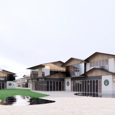  新中式商业步行街su模型下载 