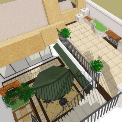  现代下沉庭院花园su模型下载 