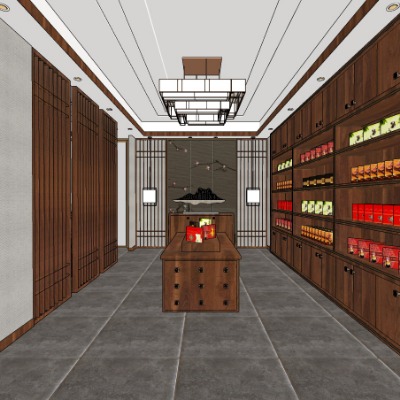  新中式茶叶专卖店su模型下载 