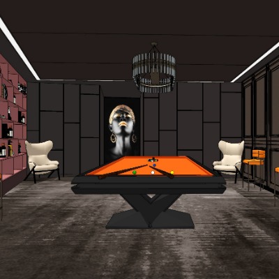  现代台球室休息室su模型下载 