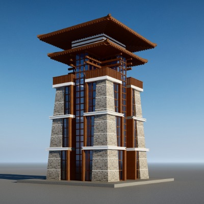  中式古建景观塔塔楼su模型下载 