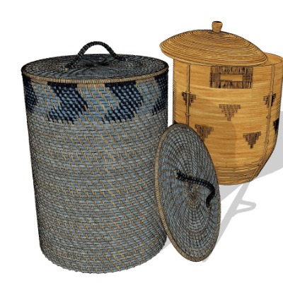  现代藤编衣物收纳筐su模型下载 