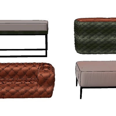  简欧绒布床尾凳脚踏su模型下载 