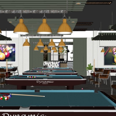  现代台球厅台球室su模型下载 