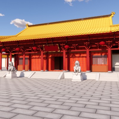  中式古建大殿门头su模型下载 