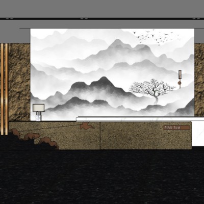  新中式轻奢接待台su模型下载 