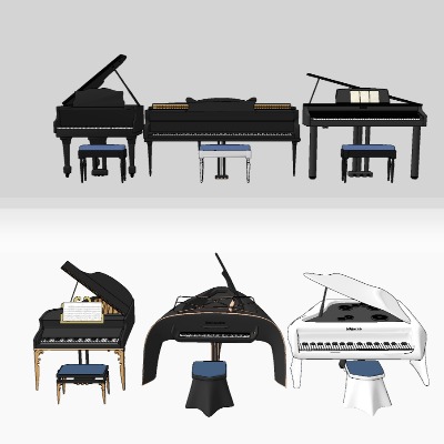  现代钢琴乐器su模型下载 
