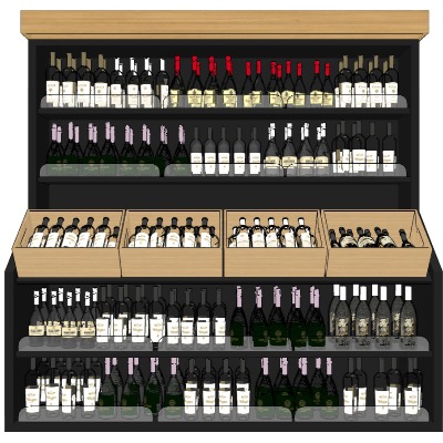  现代酒柜红酒酒瓶su模型下载 