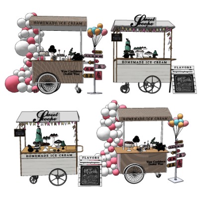  现代售货车移动摊位su模型下载 