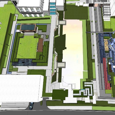  现代住宅小区鸟瞰su模型下载 