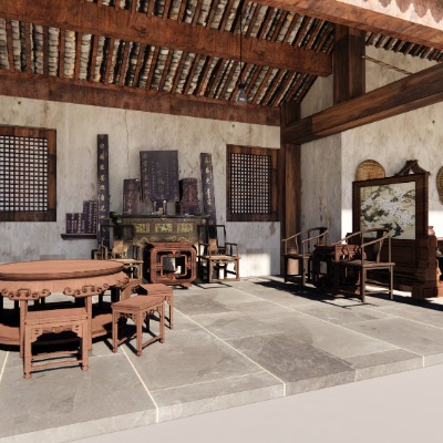  中式古建民居厨房su模型下载 