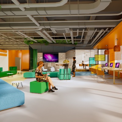  现代敞开式办公区su模型下载 