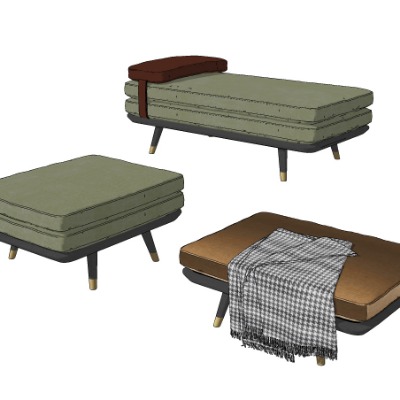  现代布艺床尾凳脚踏su模型下载 