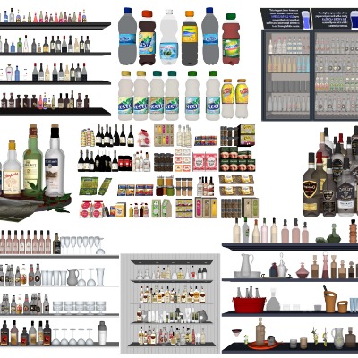  现代啤酒白酒洋酒酒水饮料su模型下载 