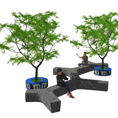  现代树池水泥长凳公用椅su模型下载 