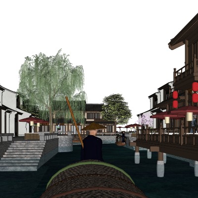  中式古建商业街su模型下载 