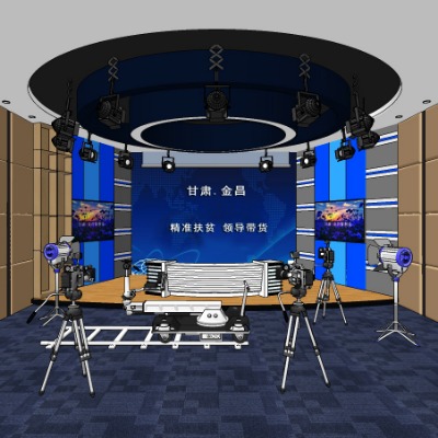  现代电视台直播间su模型下载 