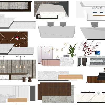  现代接待台服务台su模型下载 