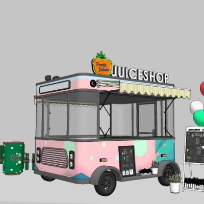  现代售货车移动摊位售卖车su模型下载 
