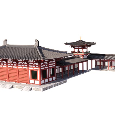  中式连廊古建外观su模型下载 