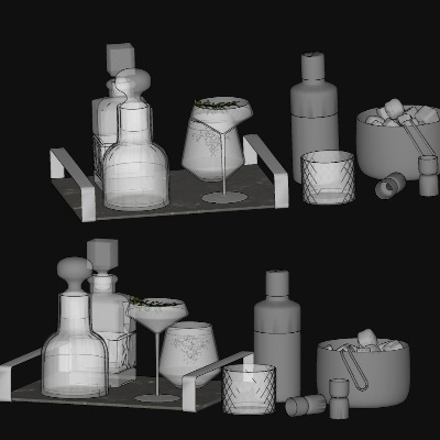  现代酒瓶酒杯洋酒su模型下载 