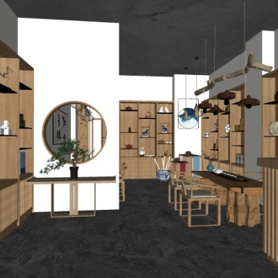  新中式烟酒茶专卖店su模型下载 