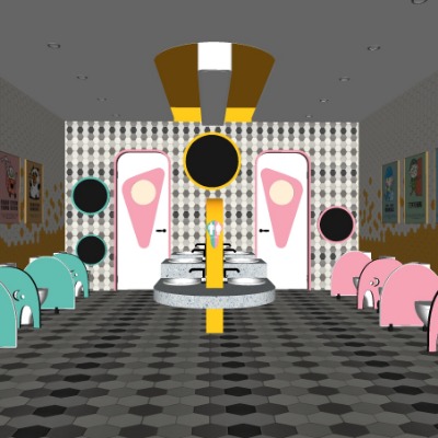  现代幼儿园卫生间su模型下载 