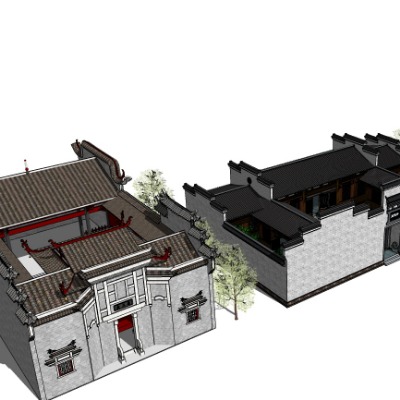 中式古建祠堂su模型下载 