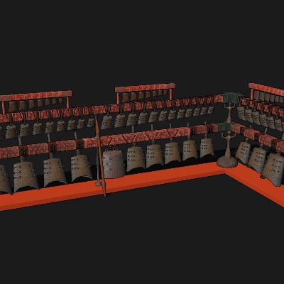  中式青铜编钟古典乐器su模型下载 