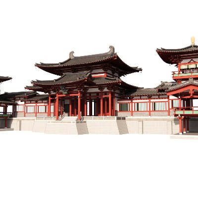  中式楼台古建外观su模型下载 