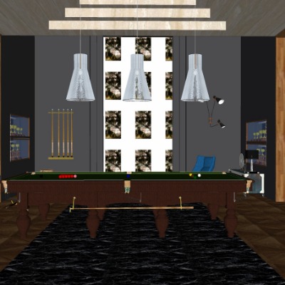  美式休息室台球室su模型下载 