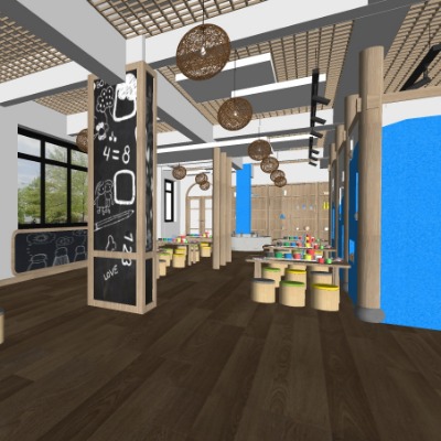  现代美术教室兴趣班su模型下载 