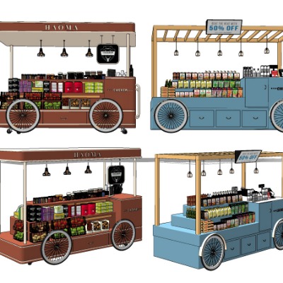  现代售货车移动摊位售卖车su模型下载 