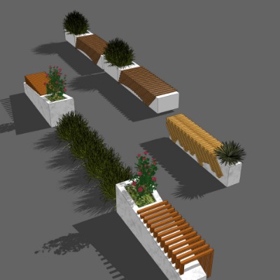  现代户外公用椅su模型下载 