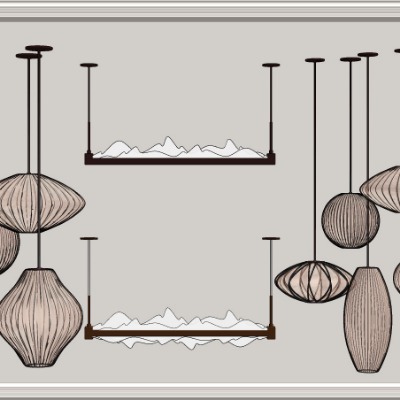  新中式禅意装饰吊灯su模型下载 