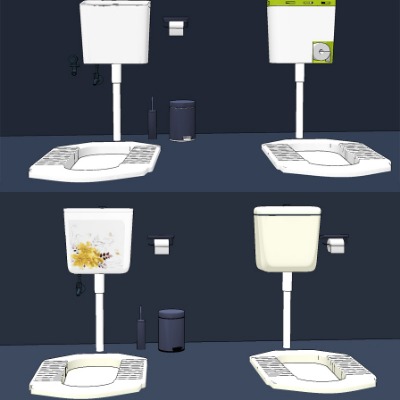  现代冲水箱蹲便器su模型下载 