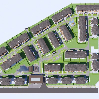  现代住宅小区鸟瞰su模型下载 