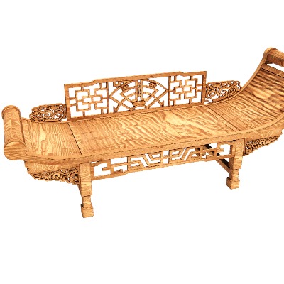  中式实木卧榻躺椅su模型下载 