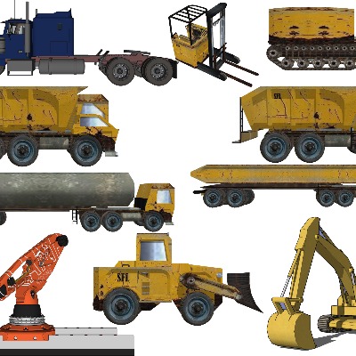  现代施工工程机械车su模型下载 