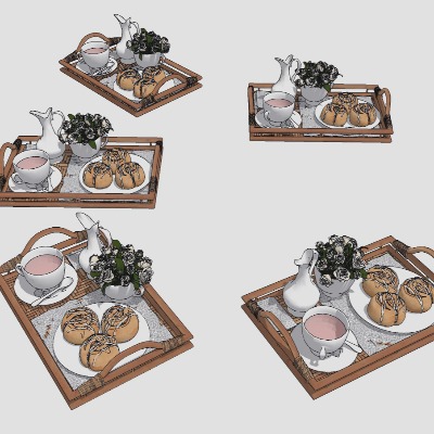  现代蛋糕咖啡食物su模型下载 
