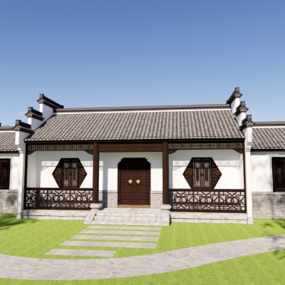  中式古建民居su模型下载 