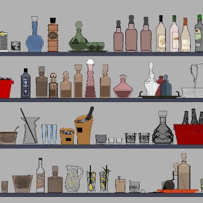  现代酒水饮料su模型下载 