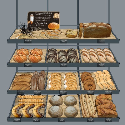  现代甜品面包食品su模型下载 